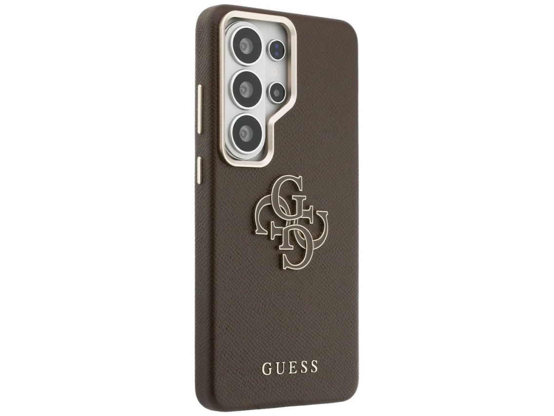 Capa Guess Granulada com Logo Grande 4G em Metal para Samsung Galaxy S26 Ultra - Marrom