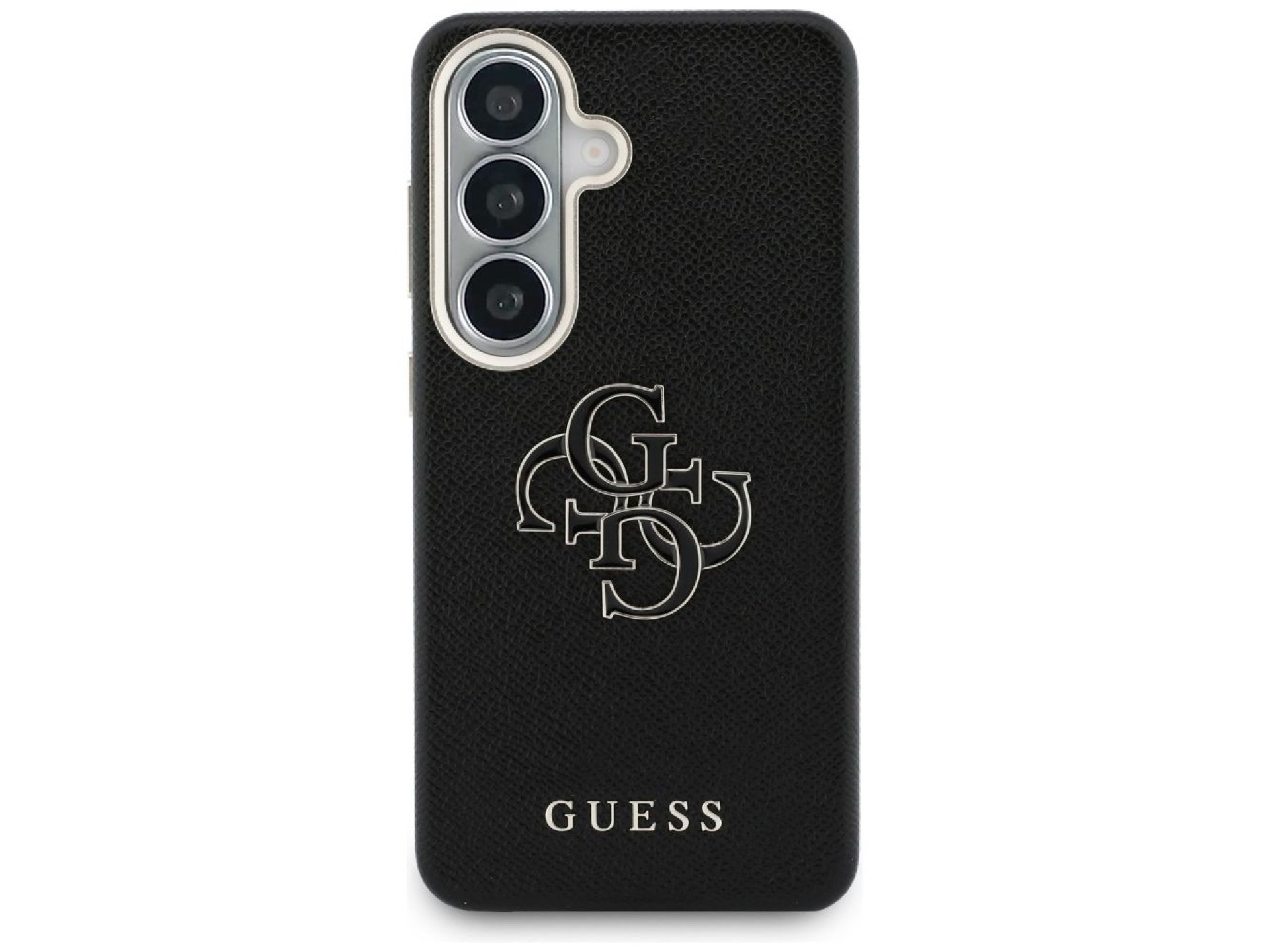 Capa Guess com textura granulada e logotipo grande 4G em metal para Samsung Galaxy S26+ - preta
