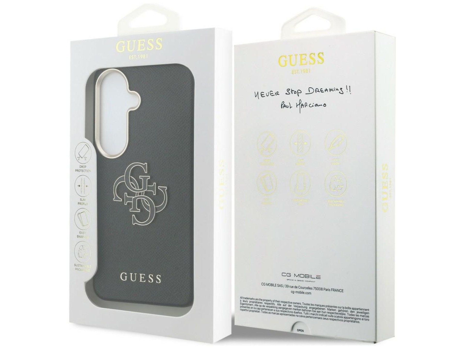 Capa Guess com textura granulada e logotipo grande 4G em metal para Samsung Galaxy S26+ - preta