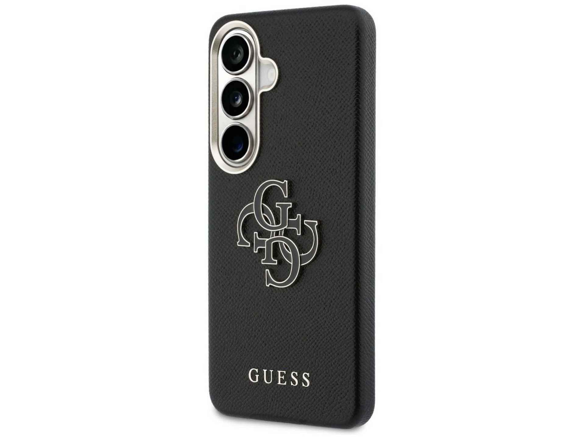 Capa Guess com textura granulada e logotipo grande 4G em metal para Samsung Galaxy S26+ - preta