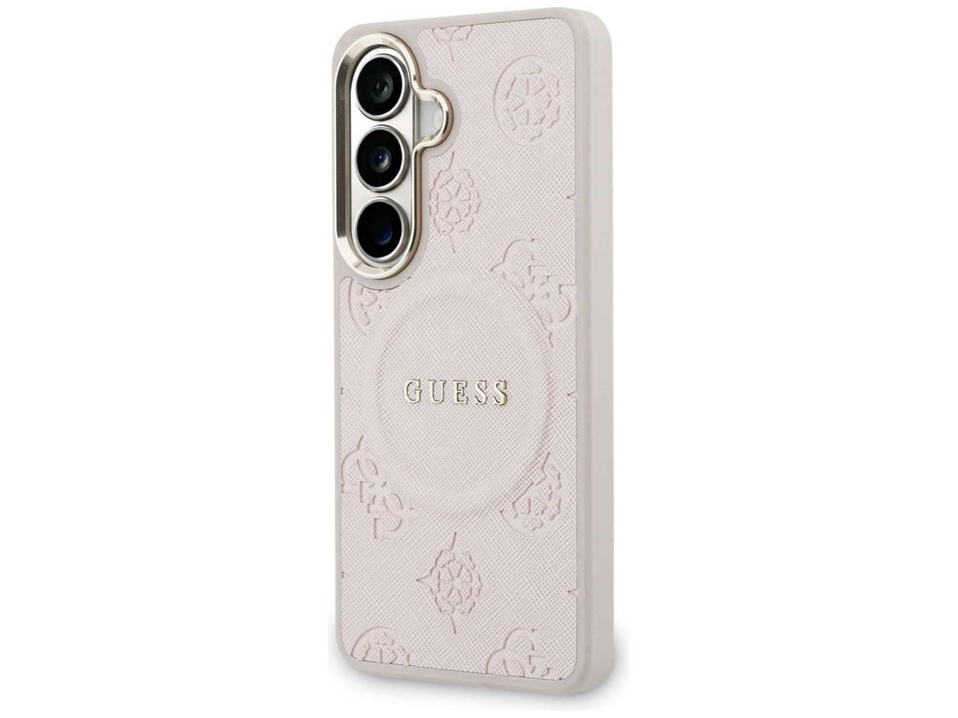 Capa Guess Saffiano Peony com Anel em Relevo e MagSafe para Samsung Galaxy S26 - Rosa