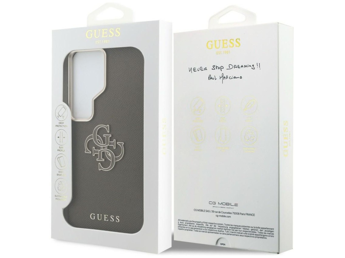 Capa Guess Granulada com Logo Grande 4G em Metal para Samsung Galaxy S26 Ultra - Marrom
