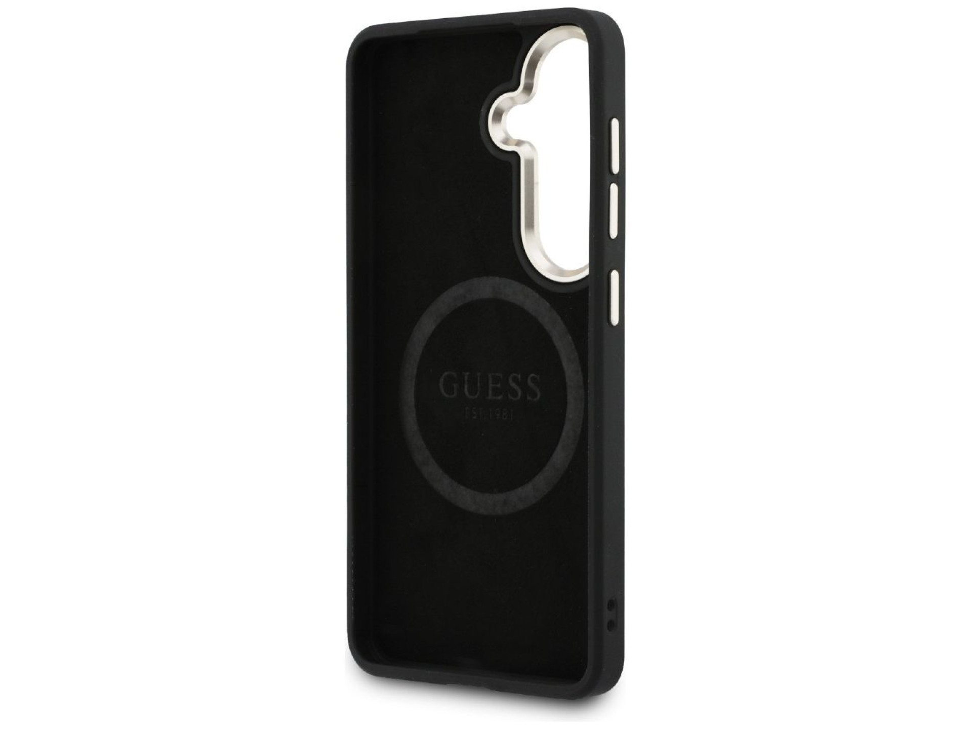 Guess Saffiano Peony Embossed Ring MagSafe case for Samsung Galaxy S26 - black