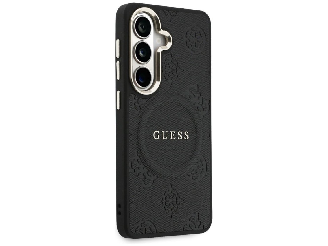 Guess Saffiano Peony Embossed Ring MagSafe case for Samsung Galaxy S26 - black
