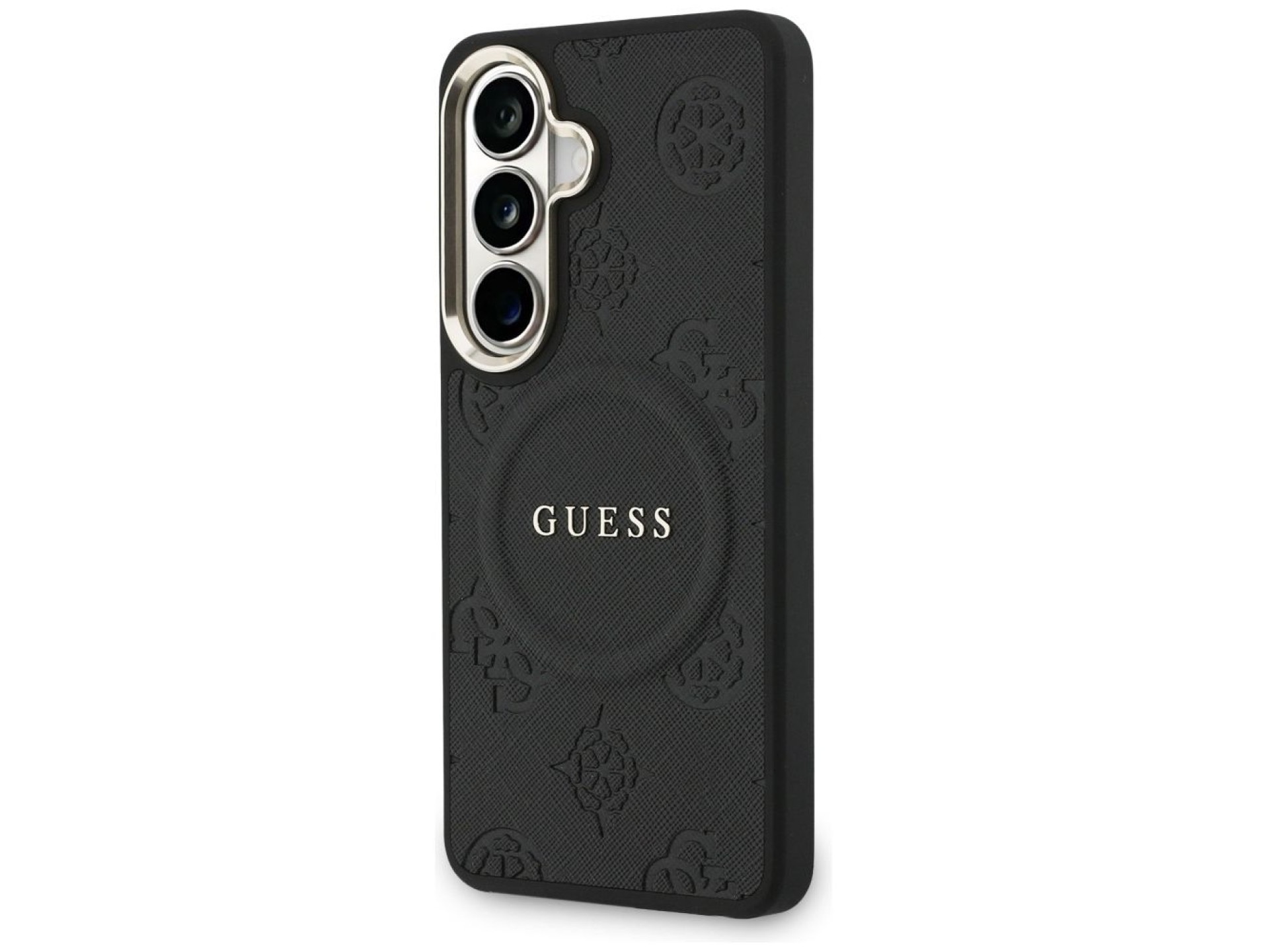 Guess Saffiano Peony Embossed Ring MagSafe case for Samsung Galaxy S26 - black