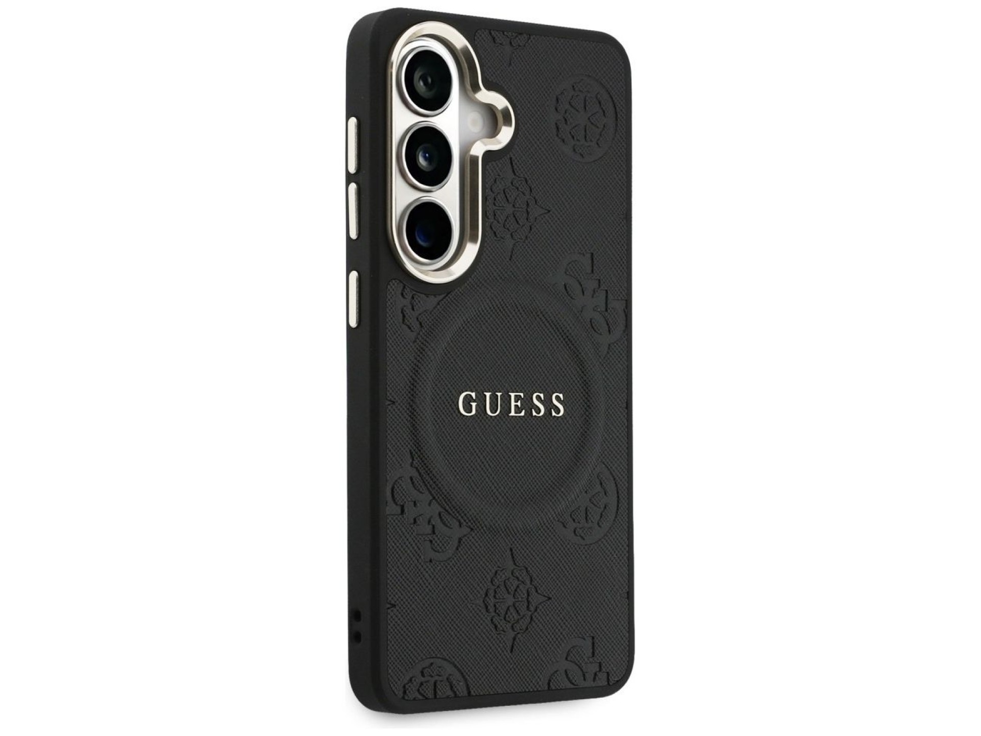 Guess Saffiano Peony Embossed Ring MagSafe case for Samsung Galaxy S26 - black