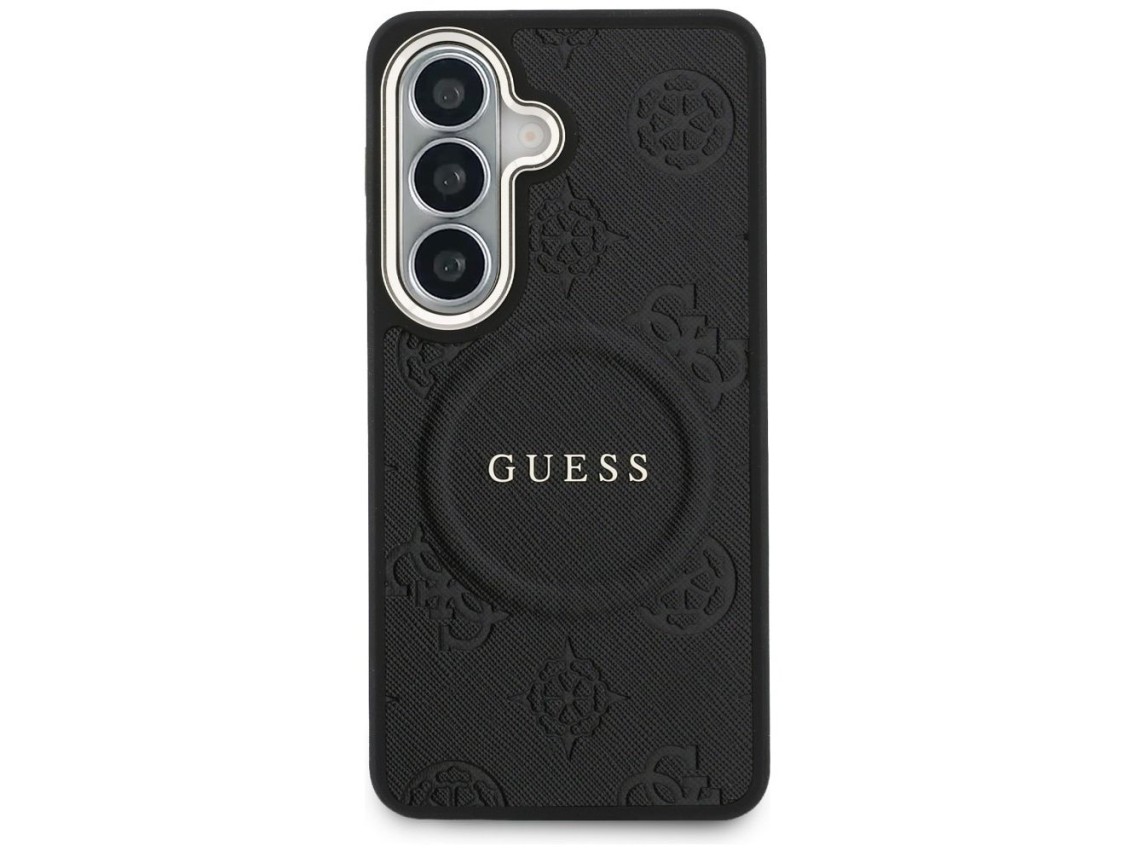 Guess Saffiano Peony Embossed Ring MagSafe case for Samsung Galaxy S26 - black