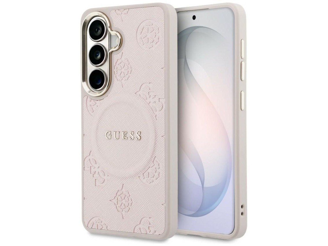 Guess Saffiano Peony Embossed Ring MagSafe Case for Samsung Galaxy S26+ - Pink