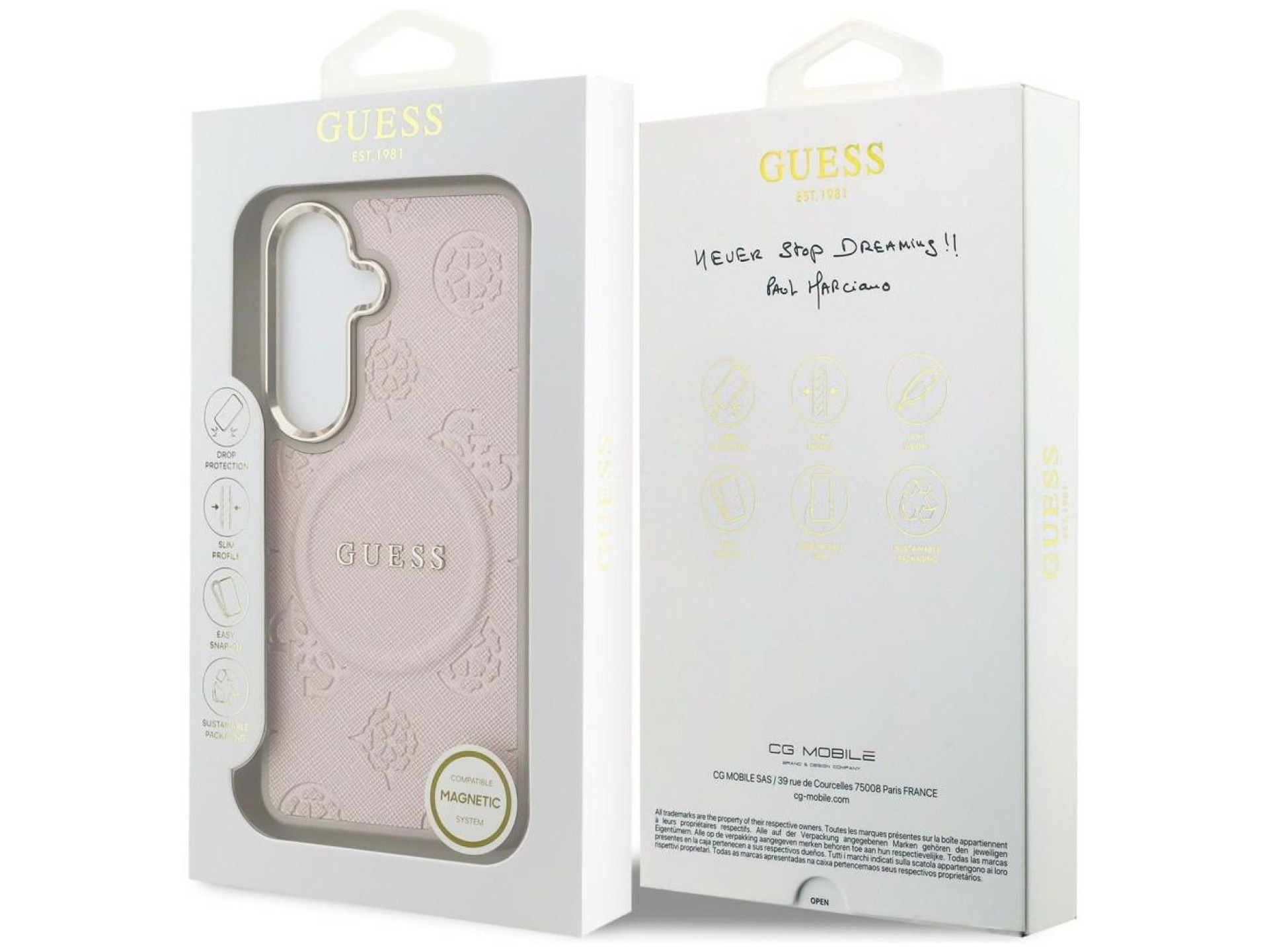 Guess Saffiano Peony Embossed Ring MagSafe Case for Samsung Galaxy S26+ - Pink