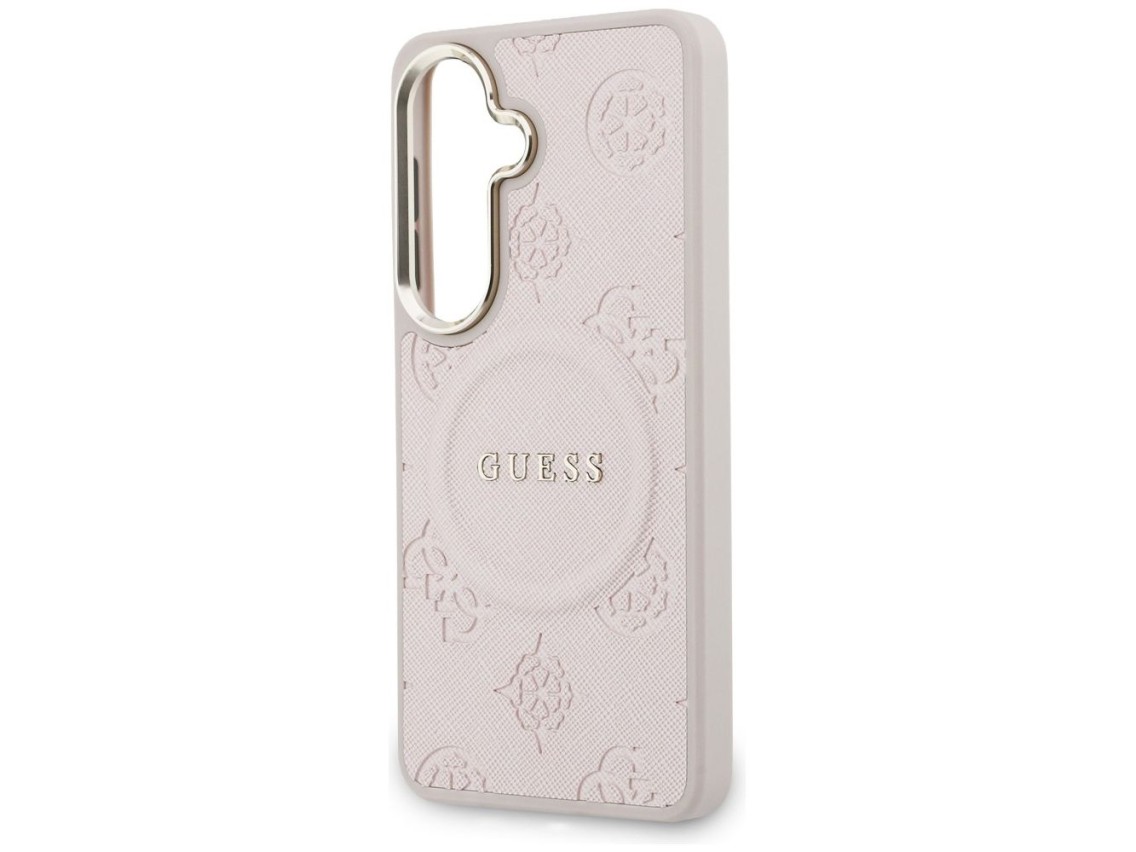 Capa Guess Saffiano Peony com Anel em Relevo e MagSafe para Samsung Galaxy S26 - Rosa