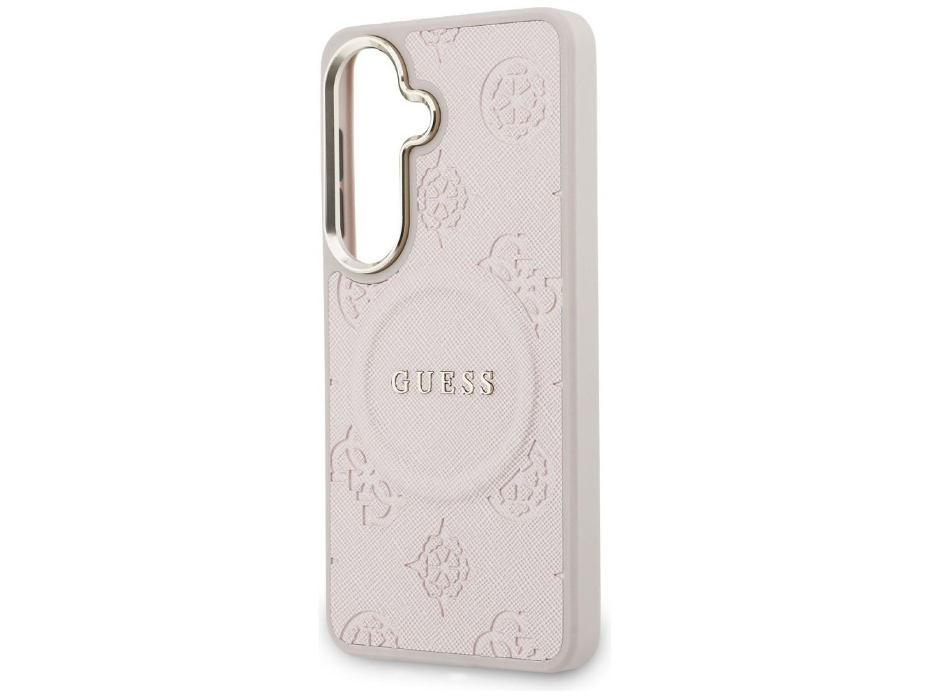 Capa Guess Saffiano Peony com Anel em Relevo e MagSafe para Samsung Galaxy S26 - Rosa