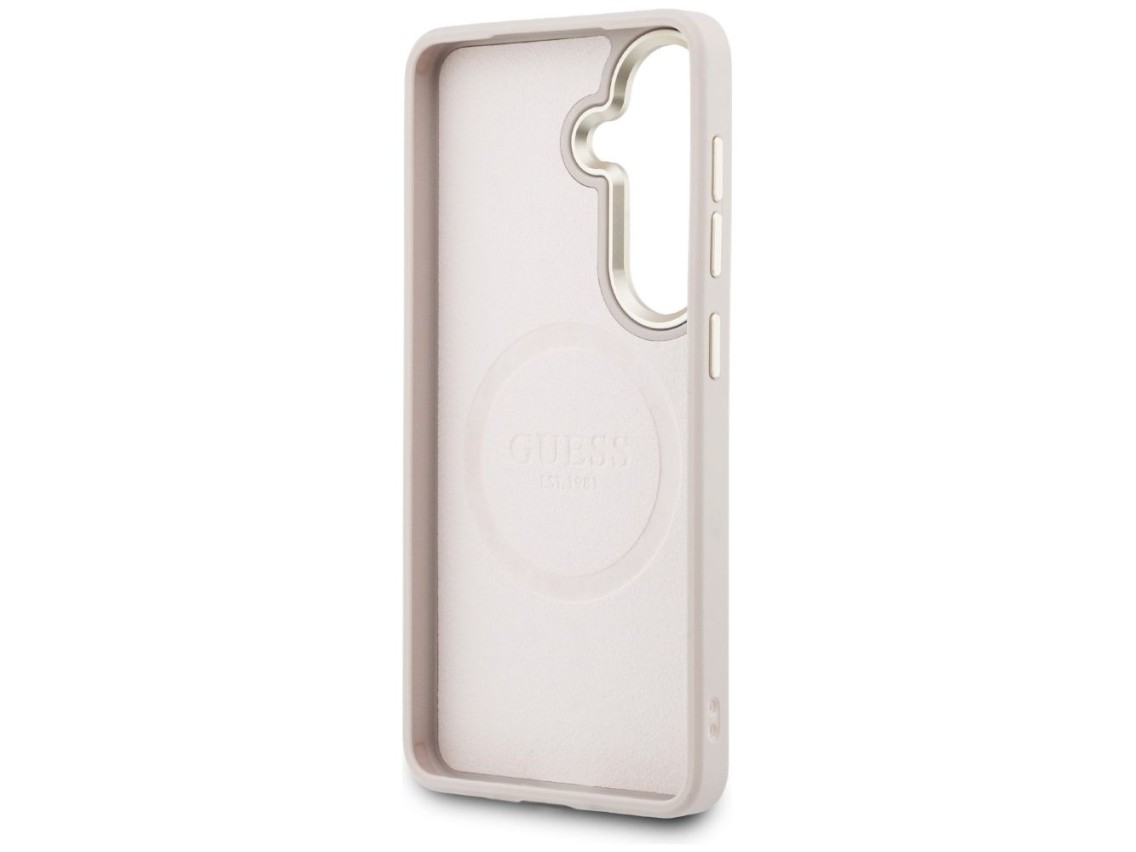 Capa Guess Saffiano Peony com Anel em Relevo e MagSafe para Samsung Galaxy S26 - Rosa