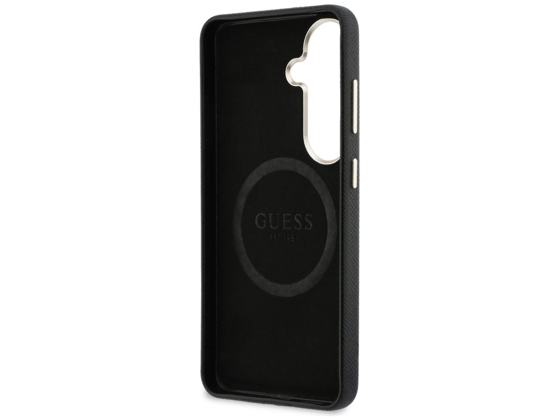 Capa MagSafe com logo redondo cravejado de strass da Guess para Samsung Galaxy S26+ - Preta