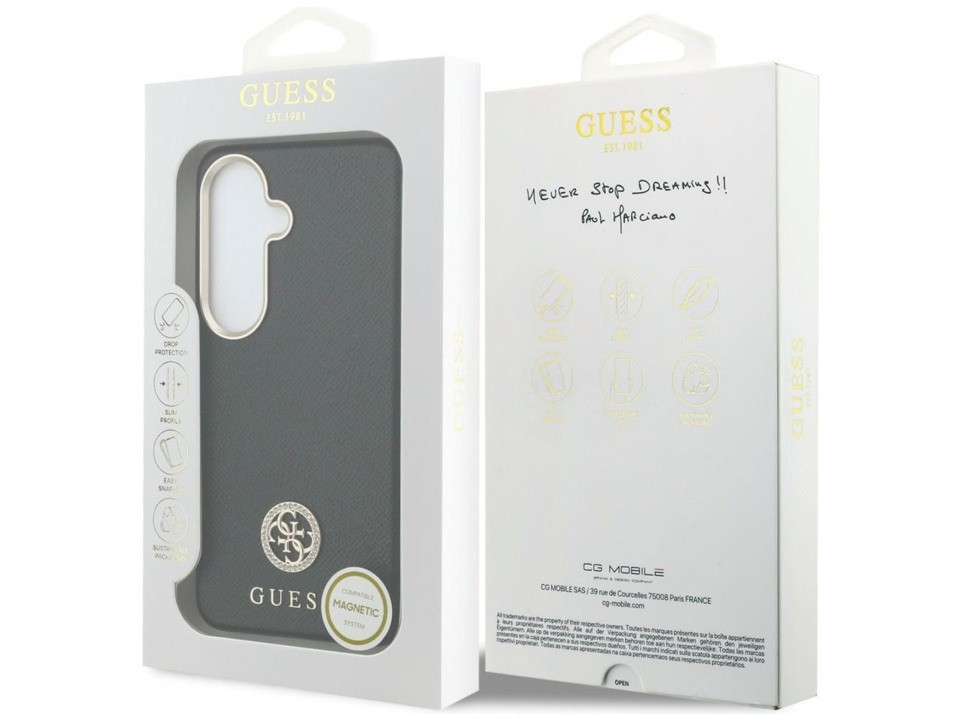 Capa MagSafe com logo redondo cravejado de strass da Guess para Samsung Galaxy S26+ - Preta