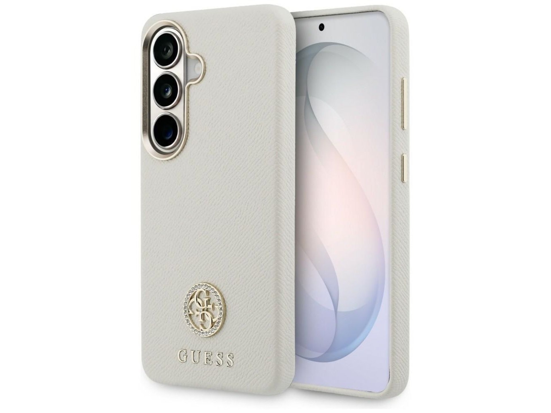 Capa MagSafe Guess com logo redondo em strass para Samsung Galaxy S26 - Bege