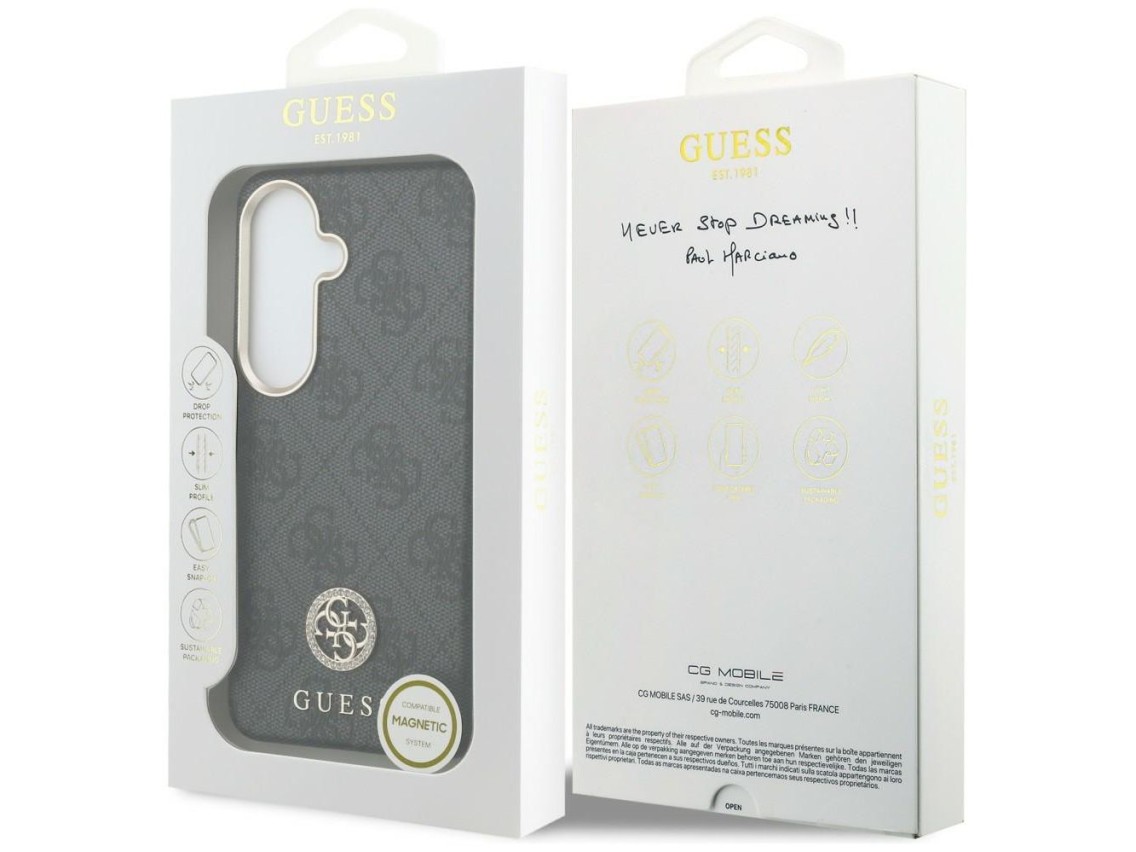Funda Guess 4G con logotipo redondo de diamantes de imitación y MagSafe para Samsung Galaxy S26+ - N