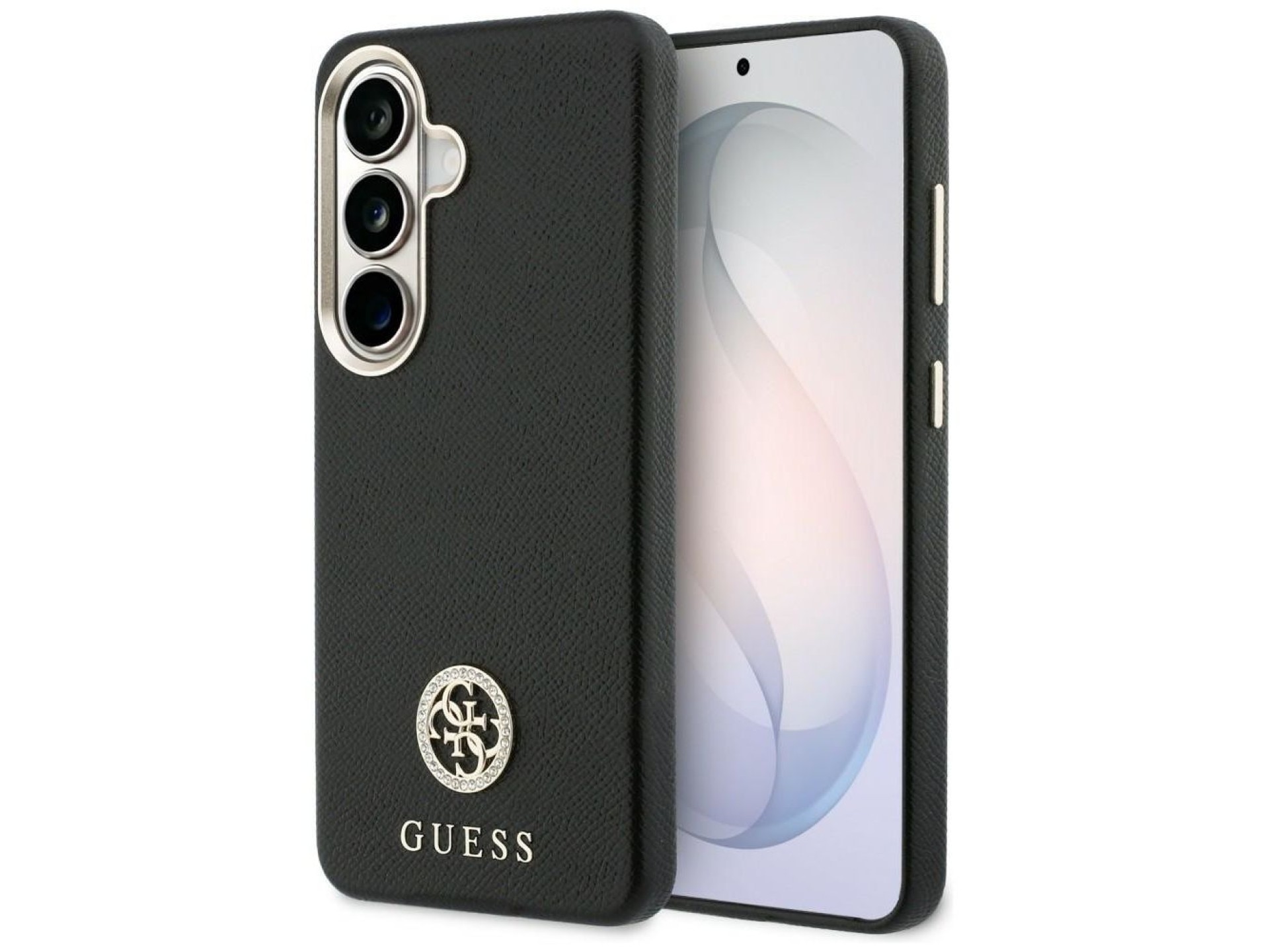 Capa MagSafe com logo redondo cravejado de strass da Guess para Samsung Galaxy S26+ - Preta