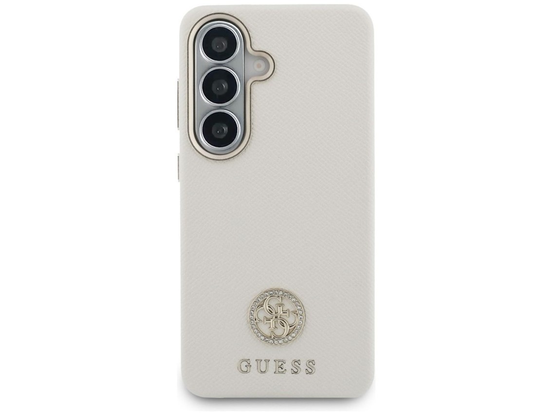 Capa MagSafe com logo redondo em strass da Guess para Samsung Galaxy S26+ - Bege