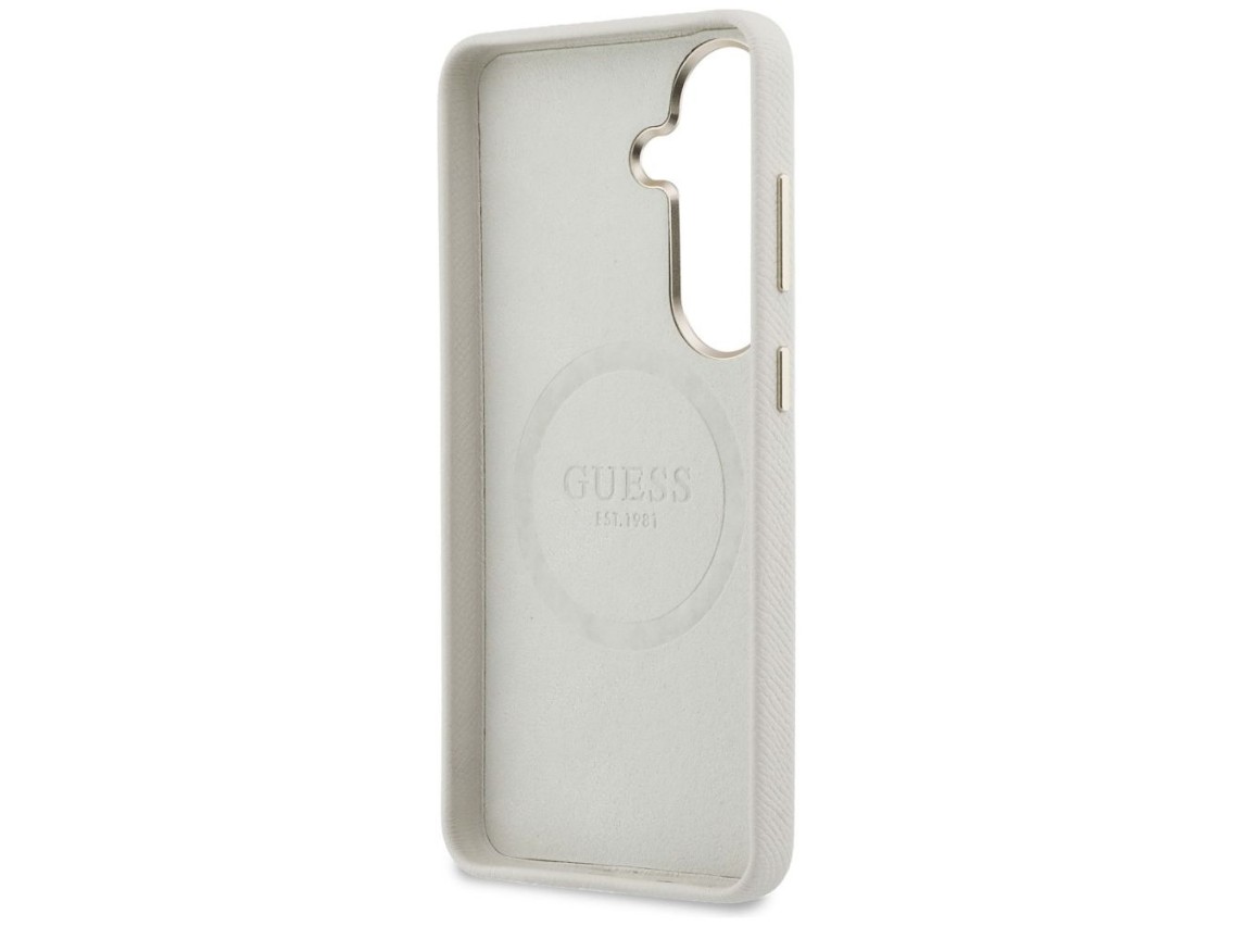 Capa MagSafe com logo redondo em strass da Guess para Samsung Galaxy S26+ - Bege