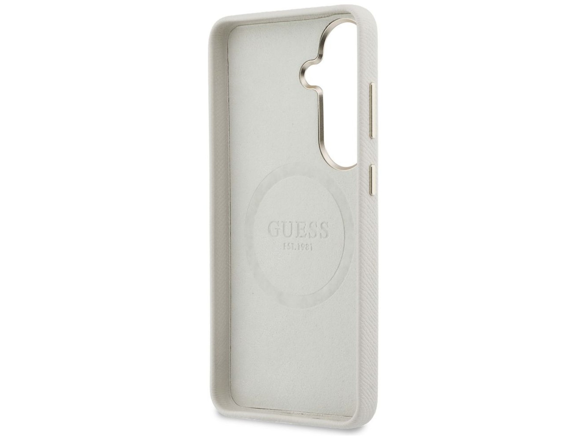 Capa MagSafe Guess com logo redondo em strass para Samsung Galaxy S26 - Bege