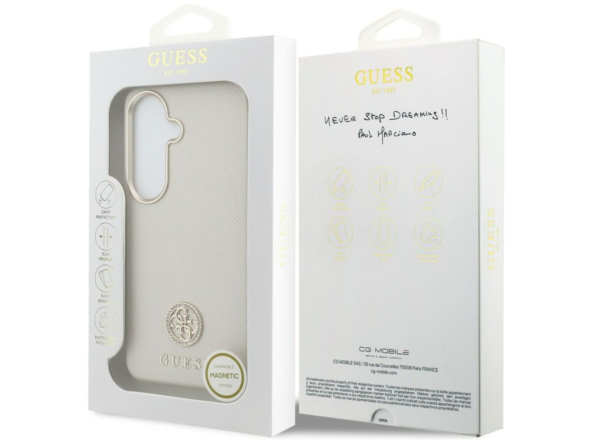 Capa MagSafe Guess com logo redondo em strass para Samsung Galaxy S26 - Bege
