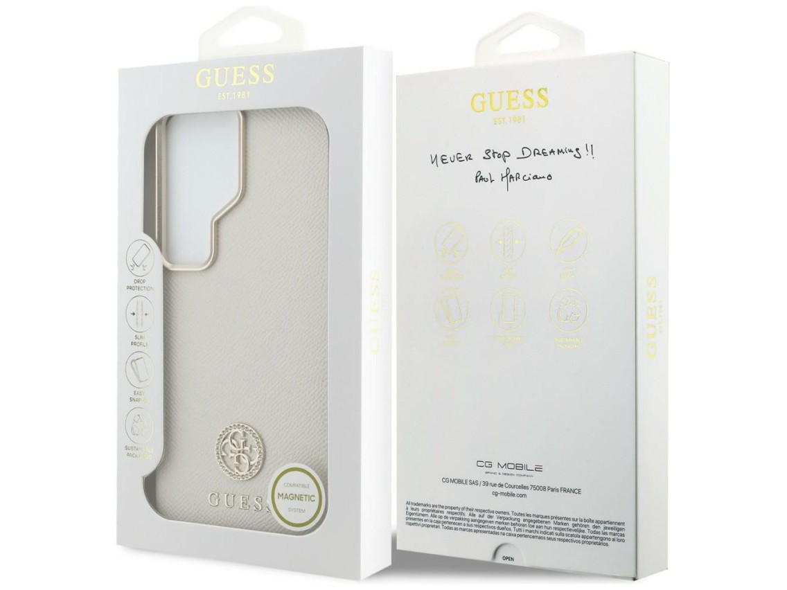 Guess Rhinestone Round Logo MagSafe Case for Samsung Galaxy S26 Ultra - Beige