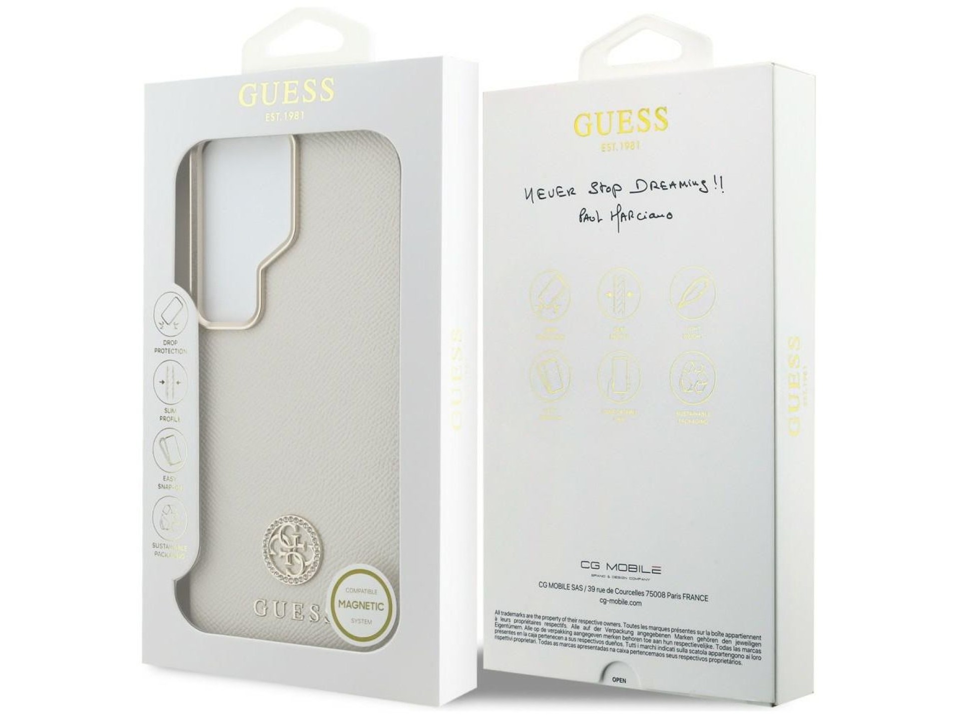 Guess Rhinestone Round Logo MagSafe Case for Samsung Galaxy S26 Ultra - Beige