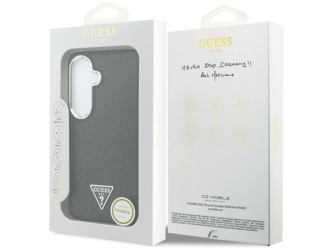 Funda Guess Fixed Glitter Triangle MagSafe para Samsung Galaxy S26+ - negra