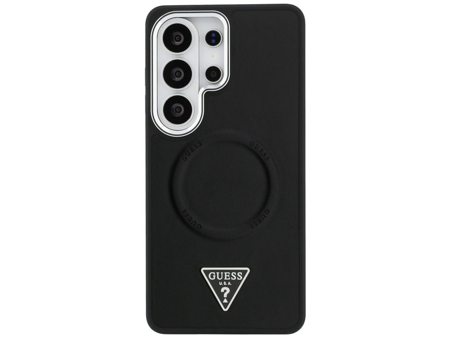 Capa MagSafe com logotipo triangular em relevo da Guess para Samsung Galaxy S26 Ultra - Preta