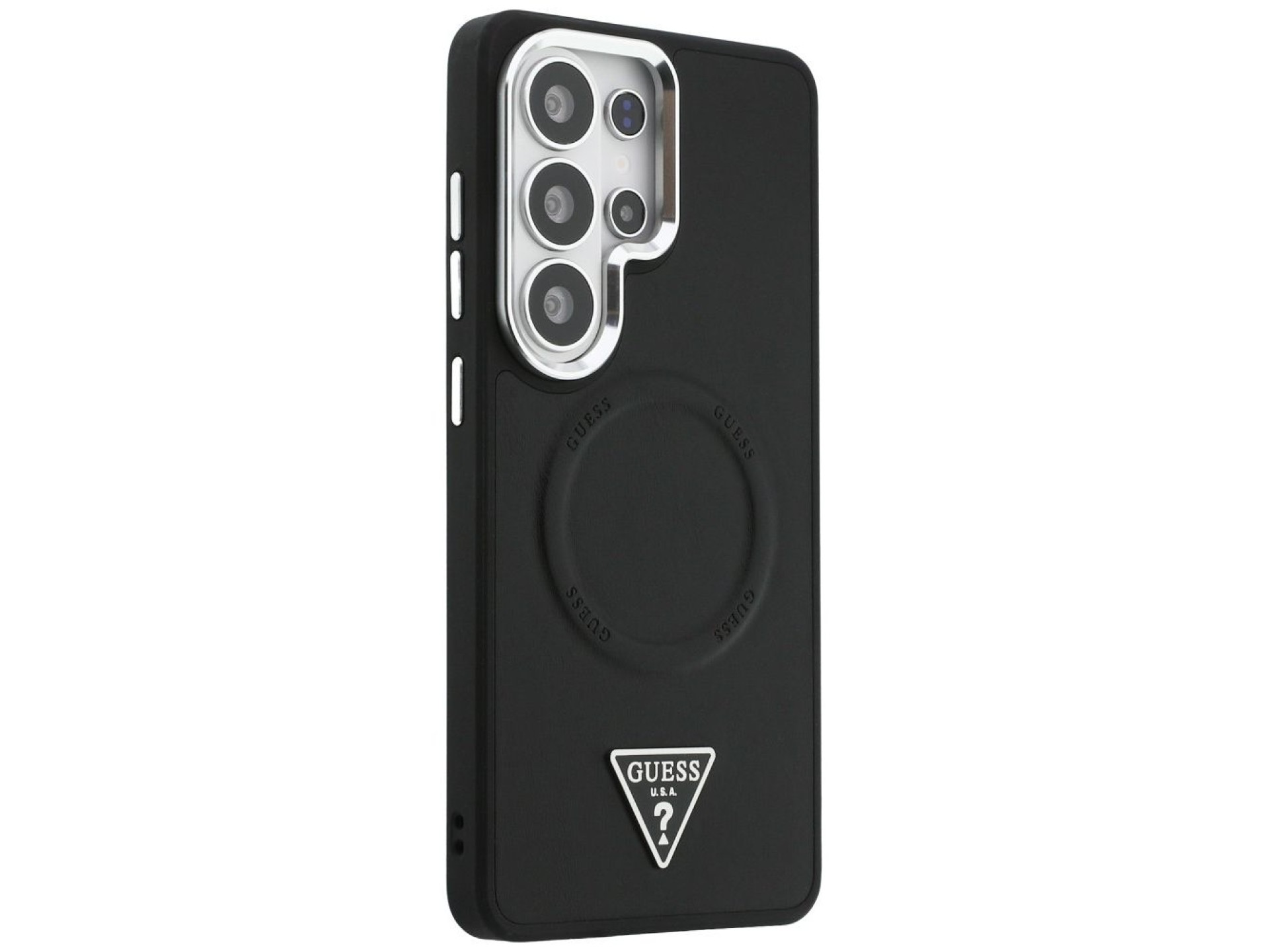 Capa MagSafe com logotipo triangular em relevo da Guess para Samsung Galaxy S26 Ultra - Preta