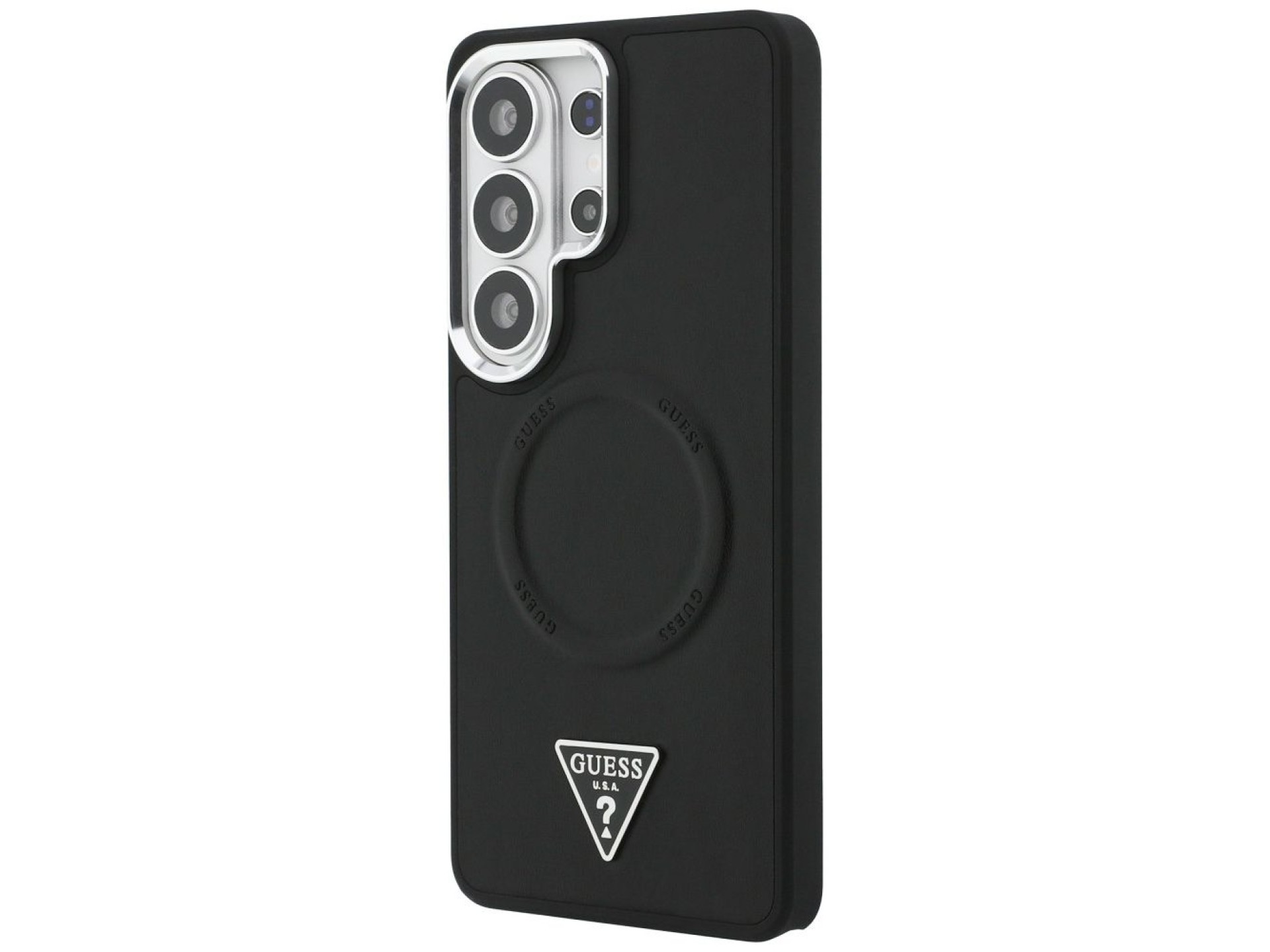 Capa MagSafe com logotipo triangular em relevo da Guess para Samsung Galaxy S26 Ultra - Preta