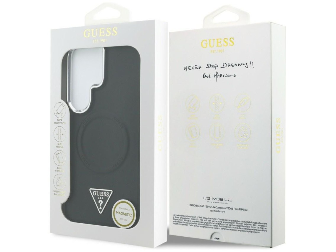 Capa MagSafe com logotipo triangular em relevo da Guess para Samsung Galaxy S26 Ultra - Preta