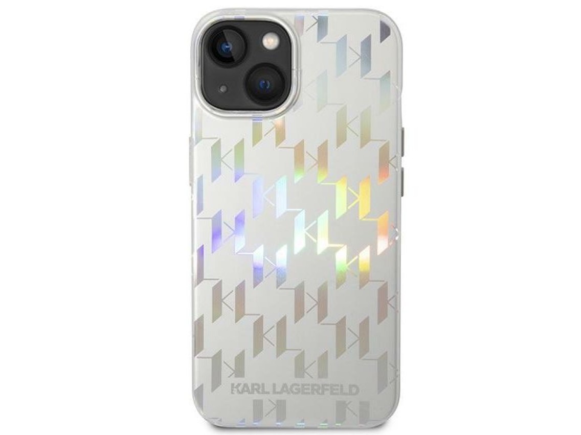 Capa rígida prateada com monograma iridescente Karl Lagerfeld KLHCP14MLGMMSV3 para iPhone 14 Plus de