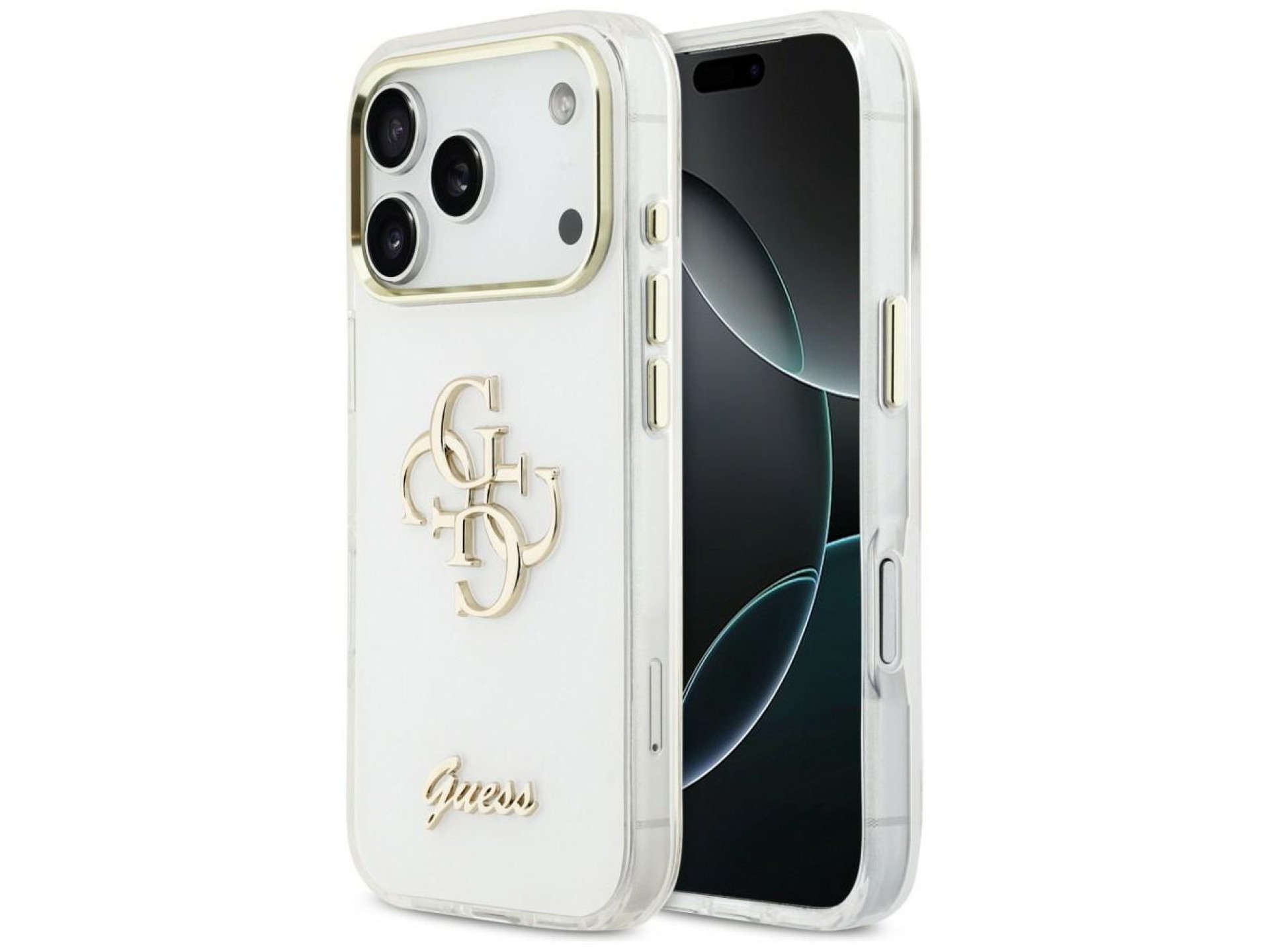 Funda metálica Guess IML 4G Script para iPhone 17 Pro Max - Blanca