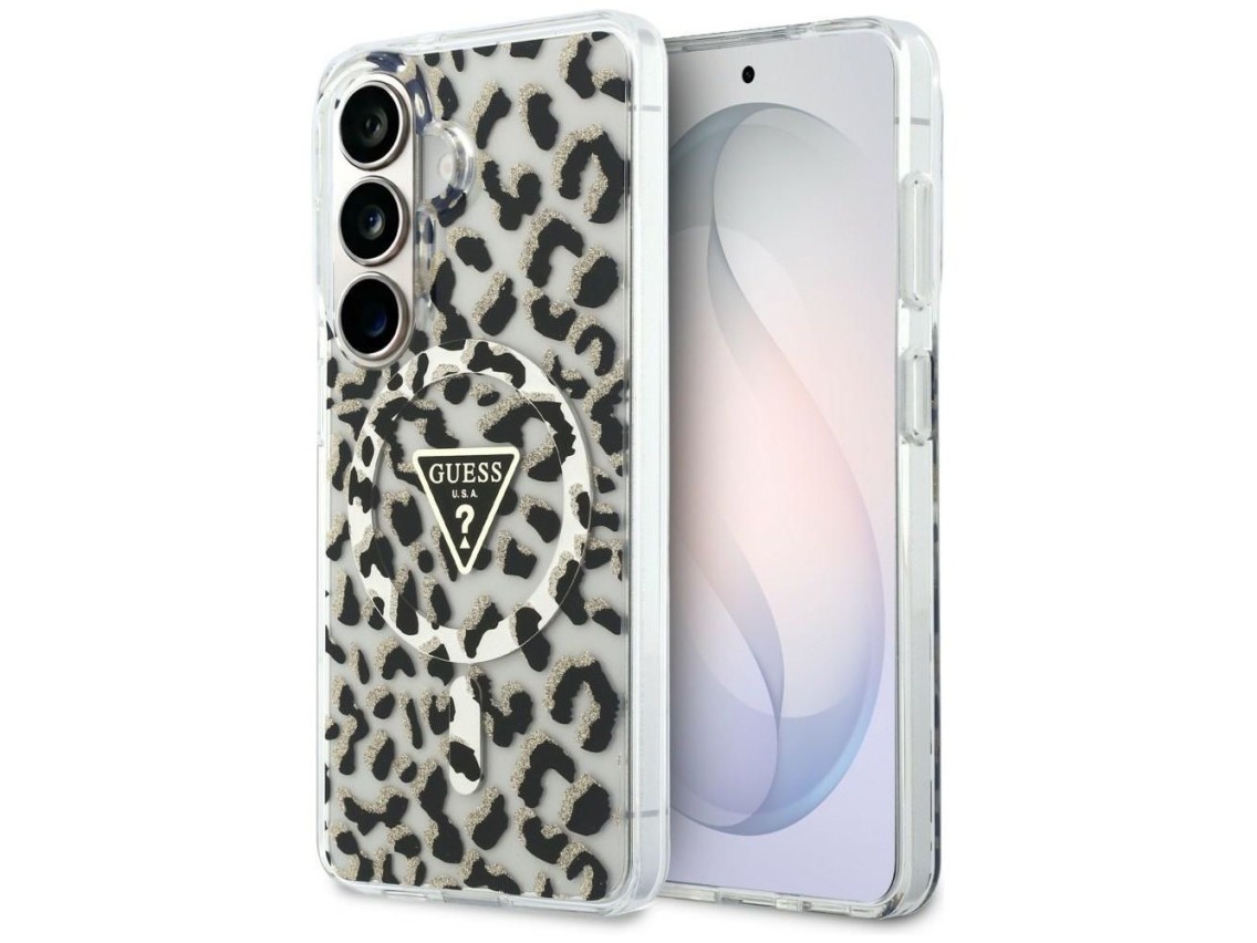 Guess IML Leopard Print Triangle MagSafe Case for Samsung Galaxy S26 - Black