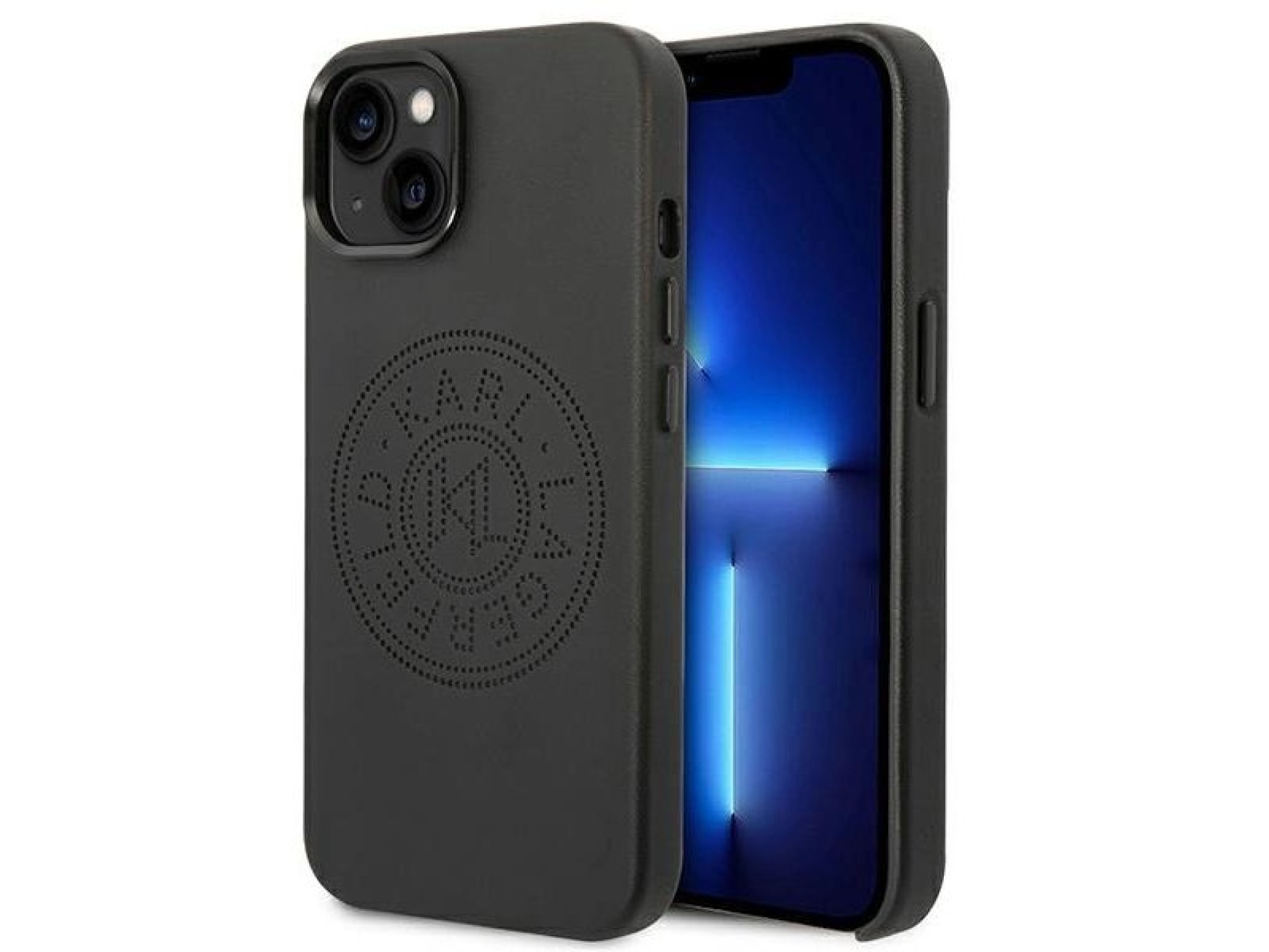 Capa de couro perfurado com o logotipo de Karl Lagerfeld para iPhone 14 Plus - Preta