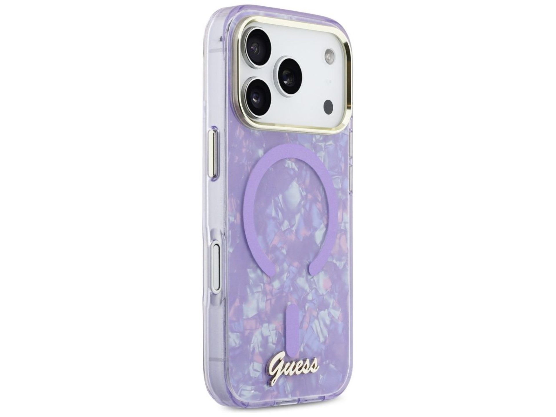 Funda metálica MagSafe Guess IML Shell Script para iPhone 17 Pro Max - Morada