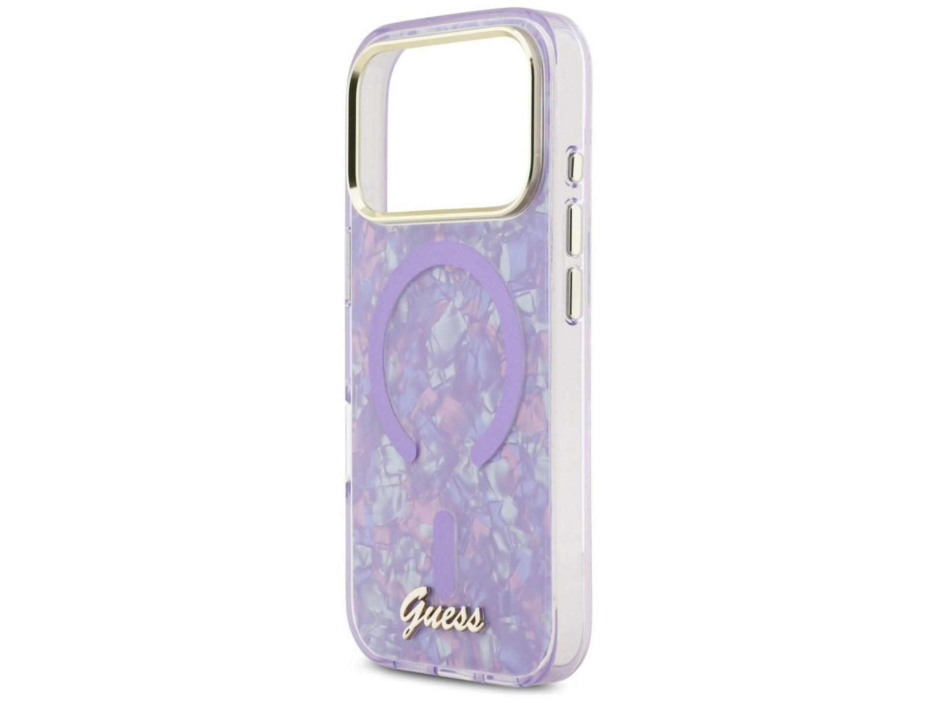 Funda metálica MagSafe Guess IML Shell Script para iPhone 17 Pro Max - Morada