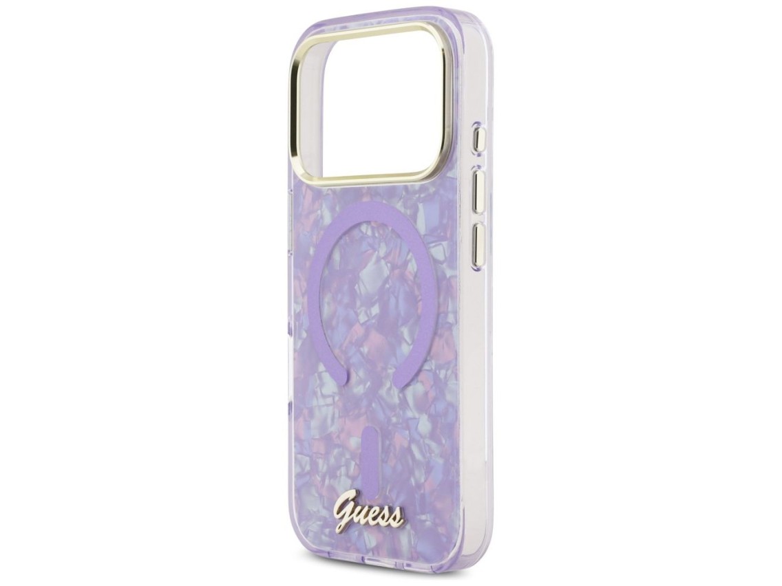 Funda metálica MagSafe Guess IML Shell Script para iPhone 17 Pro Max - Morada