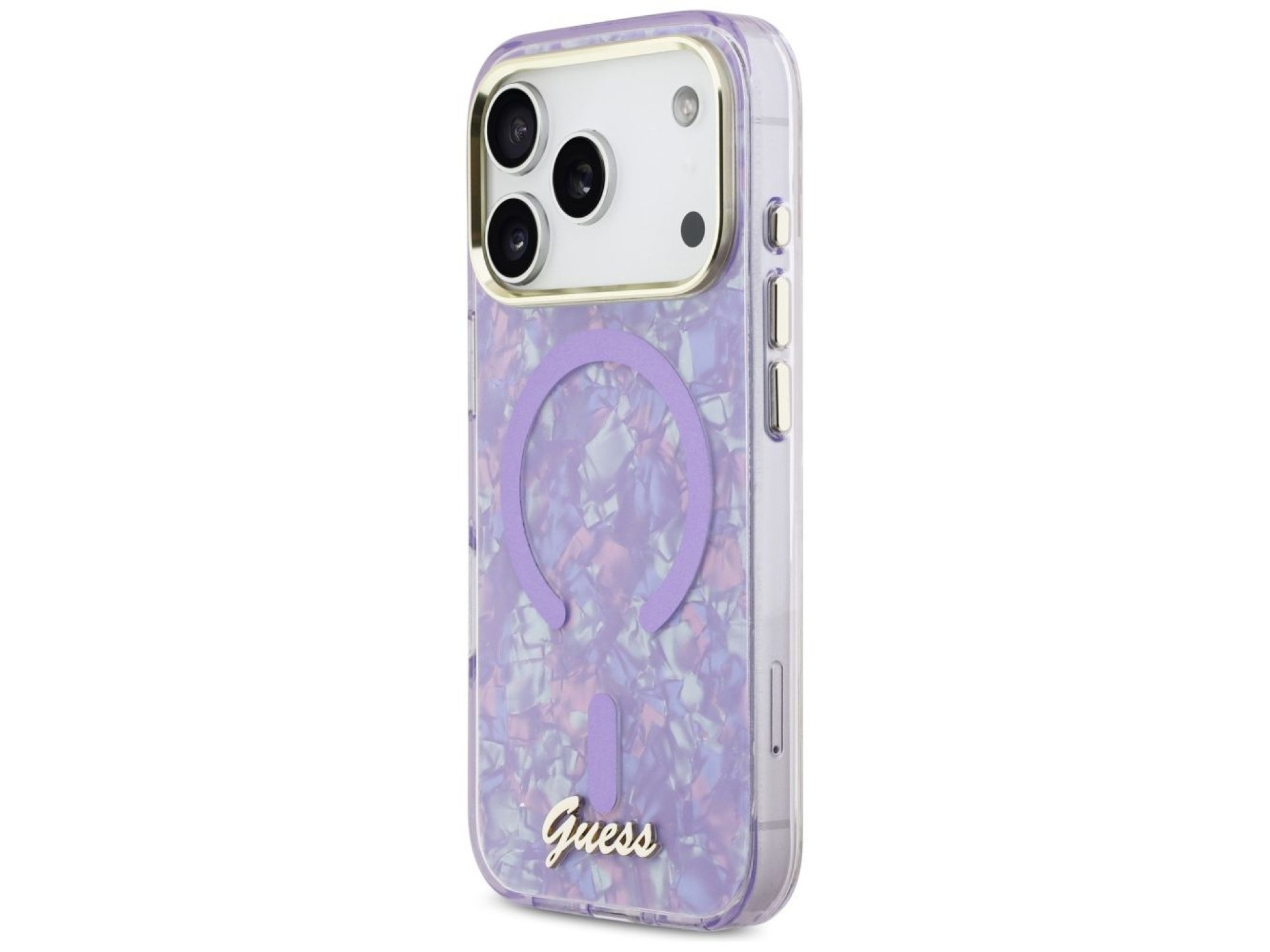 Funda metálica MagSafe Guess IML Shell Script para iPhone 17 Pro Max - Morada