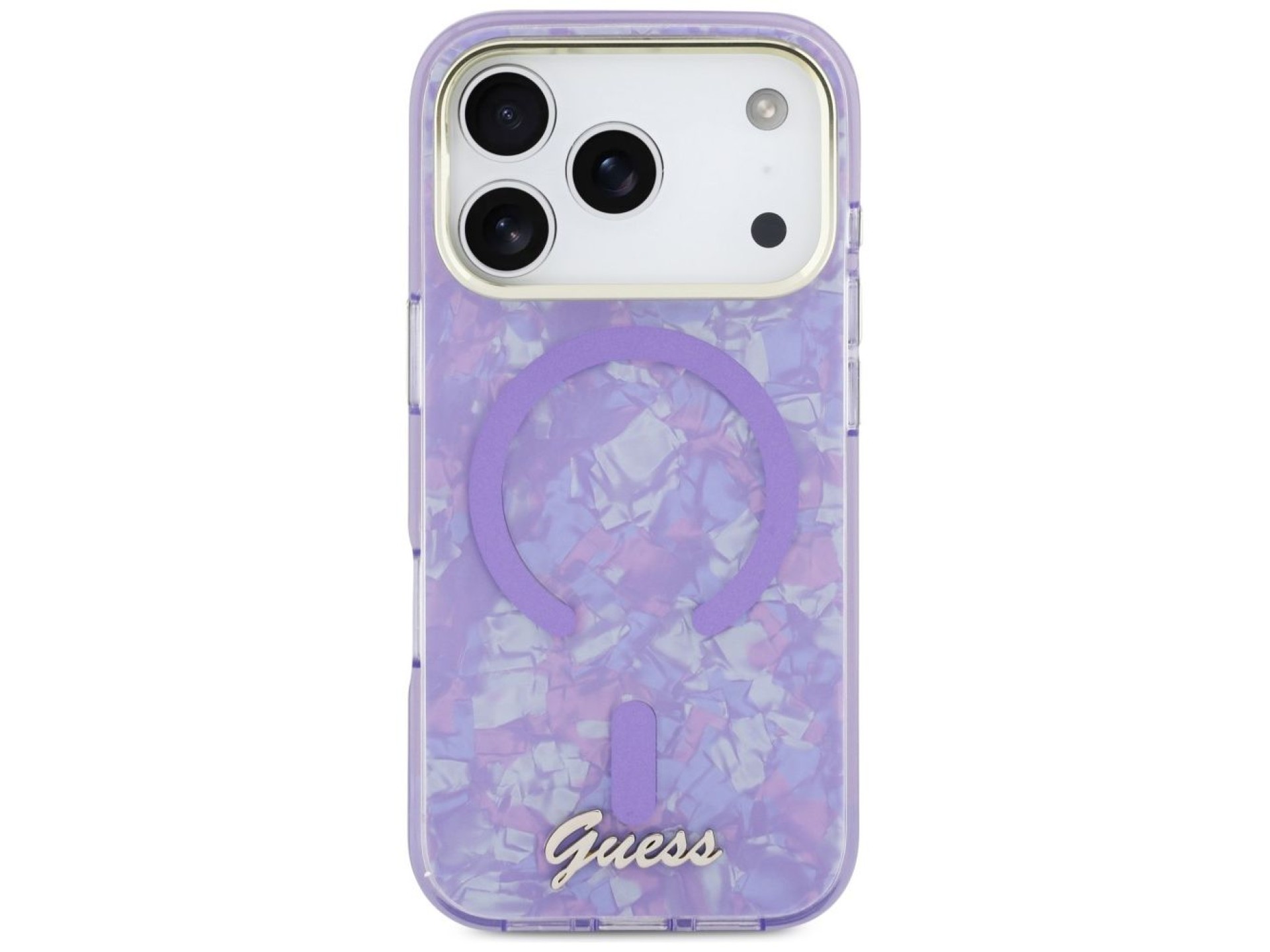 Funda metálica MagSafe Guess IML Shell Script para iPhone 17 Pro Max - Morada