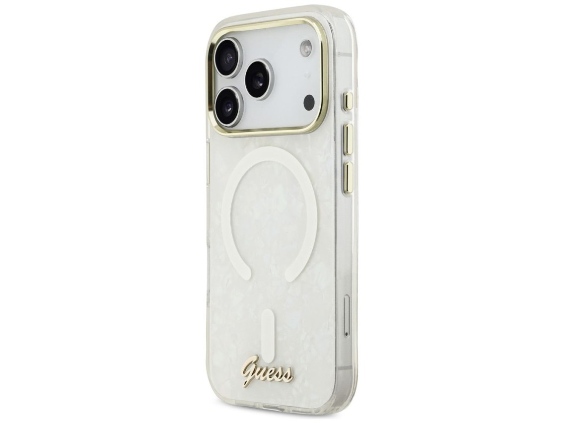 Guess IML Shell Script Metal MagSafe Case for iPhone 17 Pro Max - White