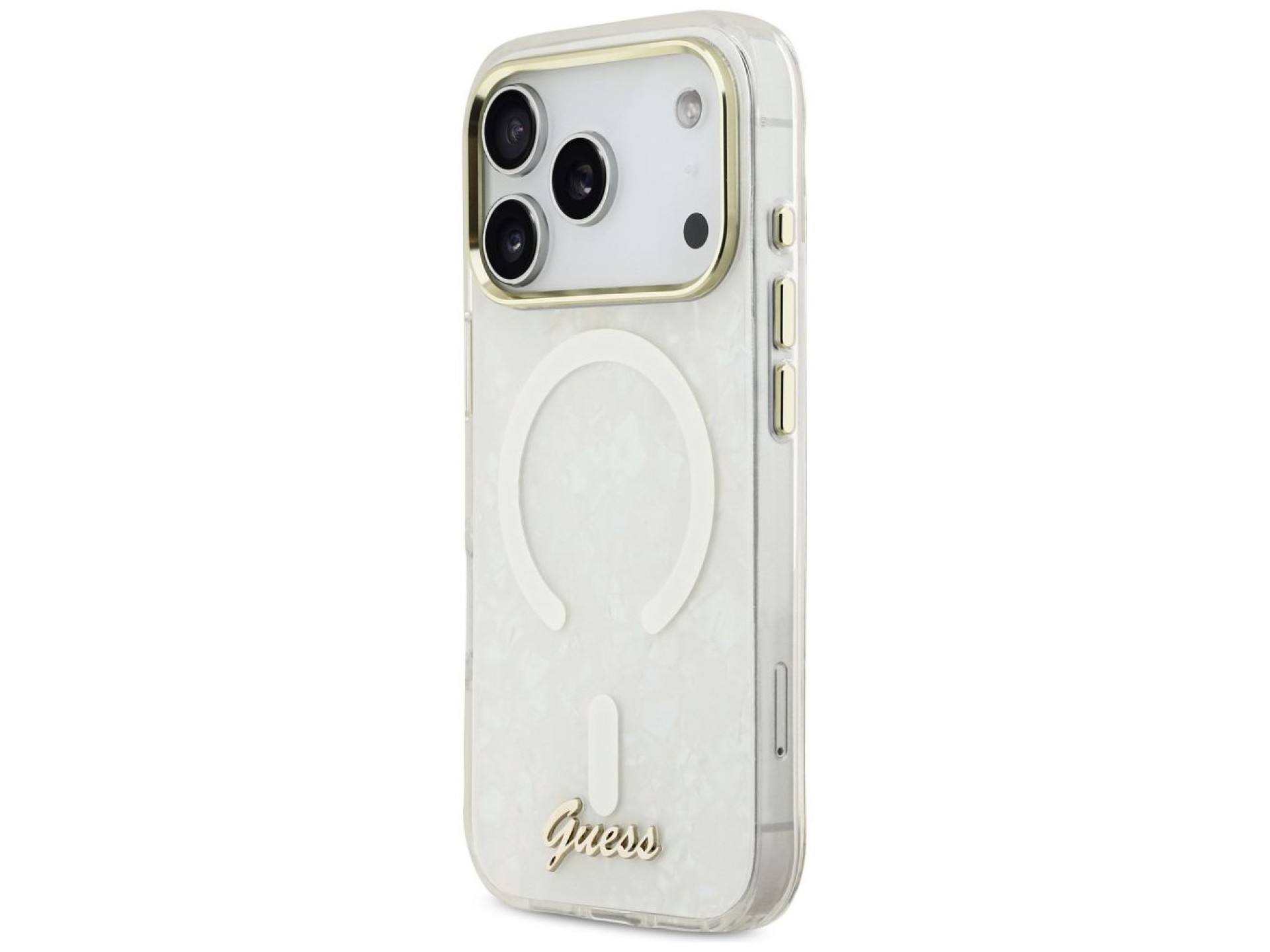 Guess IML Shell Script Metal MagSafe Case for iPhone 17 Pro Max - White