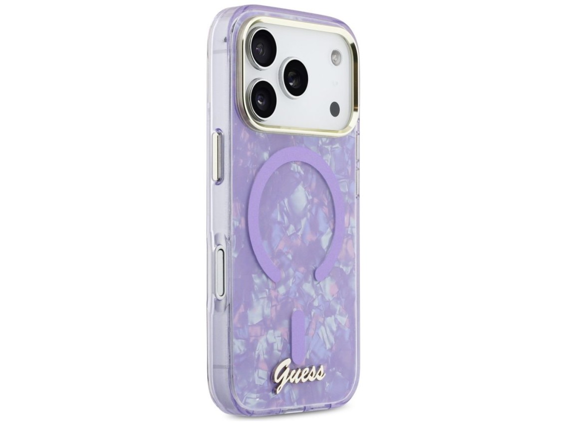 Funda metálica MagSafe Guess IML Shell Script para iPhone 17 Pro Max - Morada