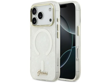 Funda metálica MagSafe Guess IML Shell Script para iPhone 17 Pro Max - Blanca Funda metálica MagSafe Guess IML Shell Script para iPhone 17 Pro Max - Blanca