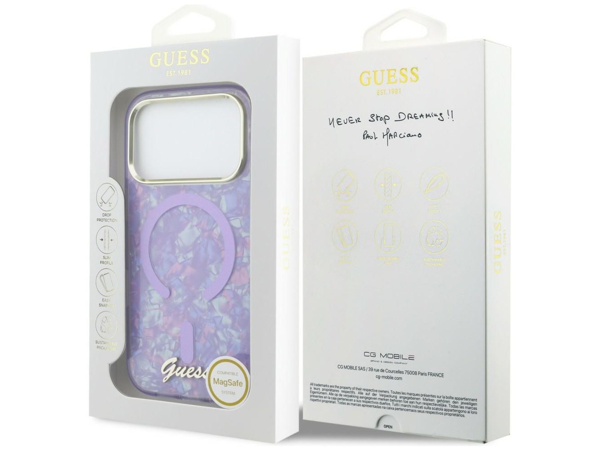 Funda metálica MagSafe Guess IML Shell Script para iPhone 17 Pro Max - Morada