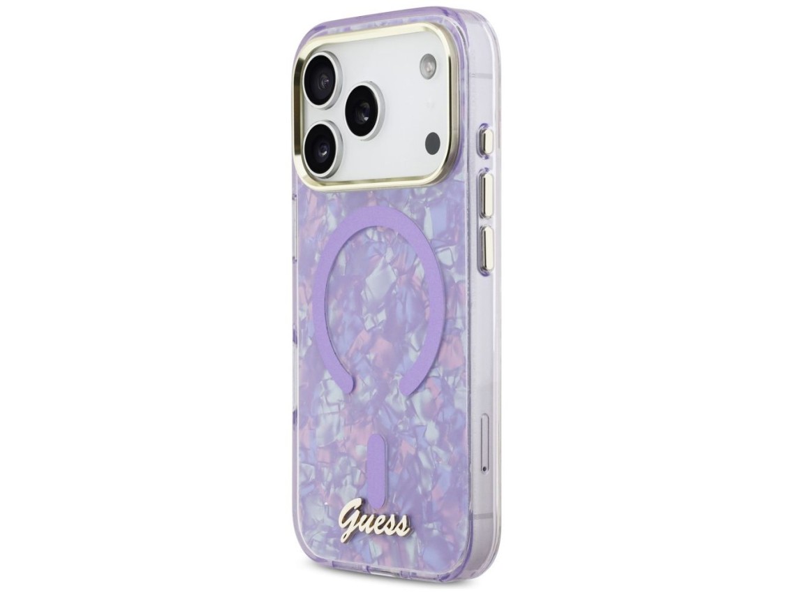 Funda metálica MagSafe Guess IML Shell Script para iPhone 17 Pro Max - Morada