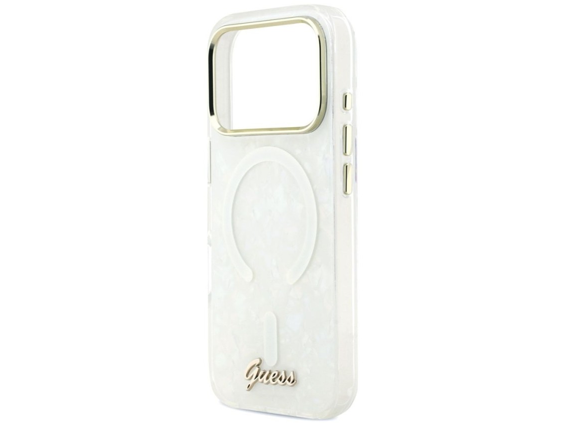 Guess IML Shell Script Metal MagSafe Case for iPhone 17 Pro Max - White