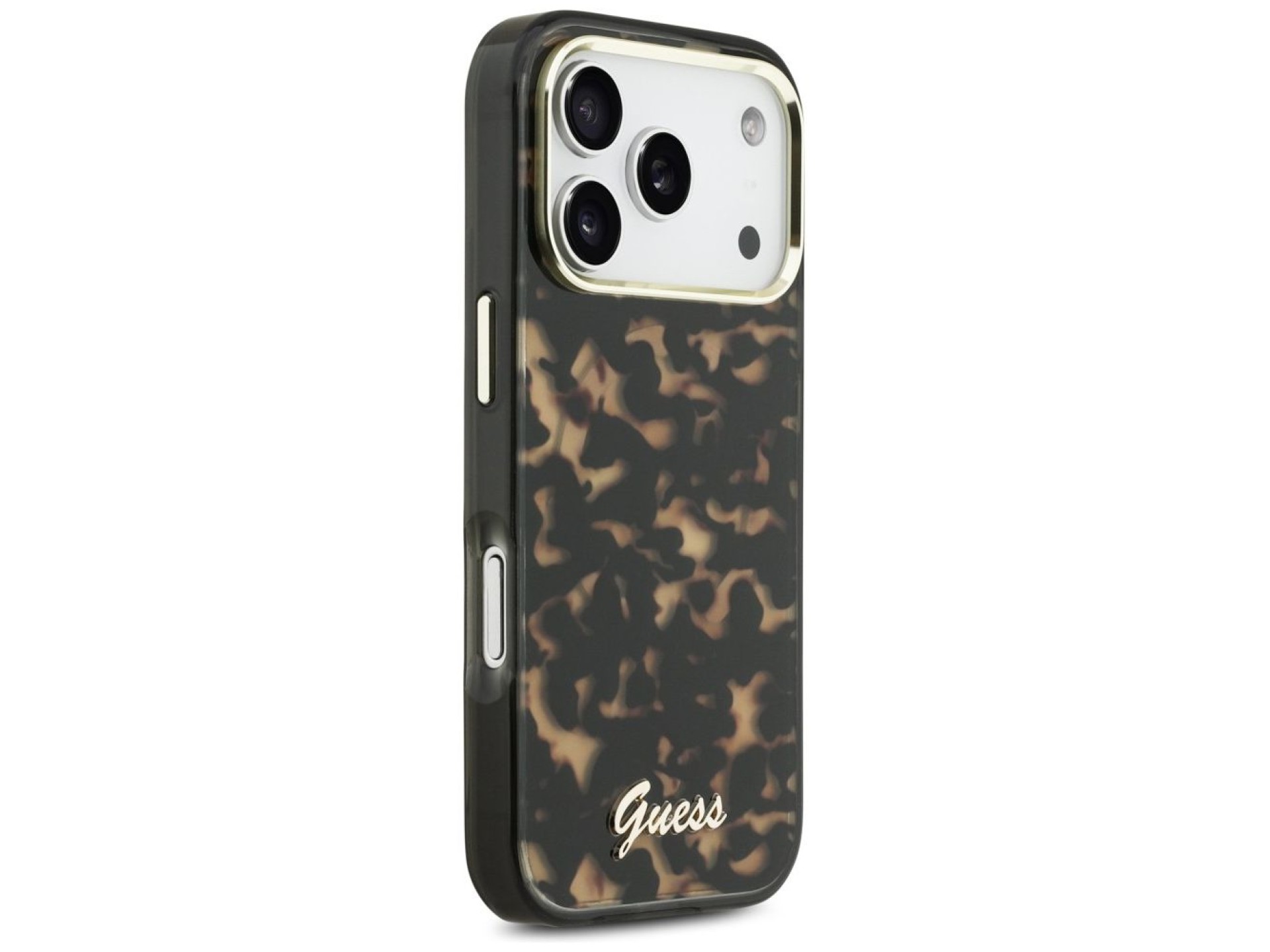Guess IML Script Metal MagSafe Case for iPhone 17 Pro - Black and Brown
