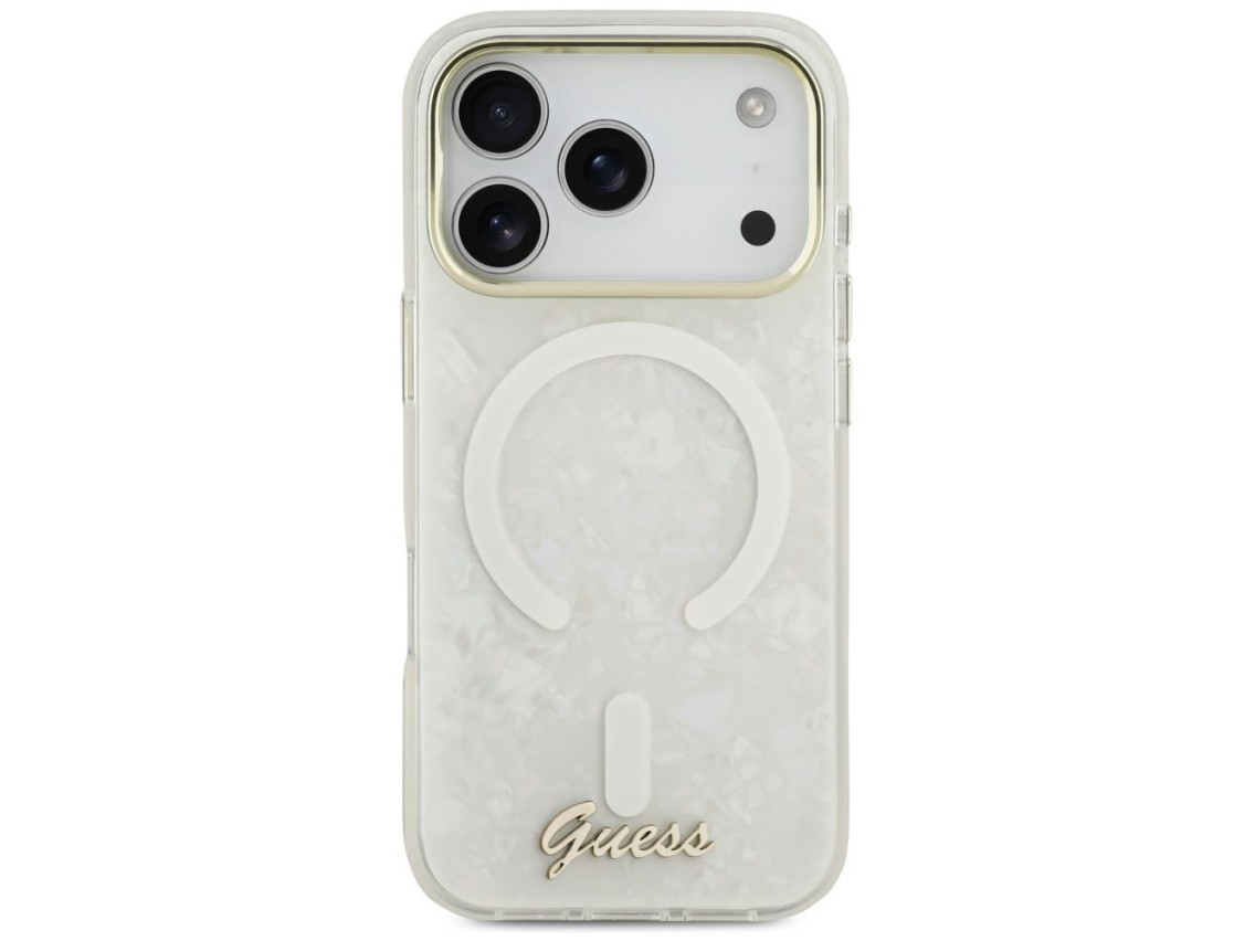 Guess IML Shell Script Metal MagSafe Case for iPhone 17 Pro Max - White